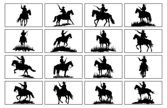 Cowboy on Horse Silhouette Vector Set Review